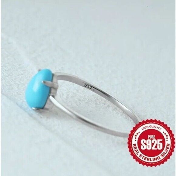 925 Sterling Silver Turquoise Ring Size 6 - Picture 6 of 7